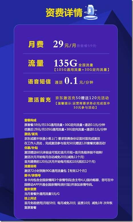 惊喜，移动29元135G大流量大暑卡【爆款产品！收货地即为卡的归属地】